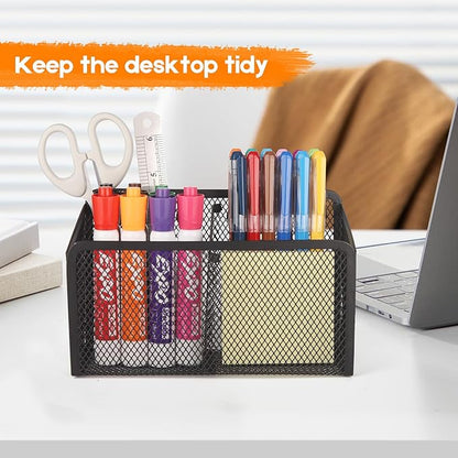 Magnetic Pencil Holder - Extra Strong Magnets Mesh Marker Holder Perfect for Whiteboard, Refrigerator and Locker Accessories (2 Baskets, 1 Pack Black)