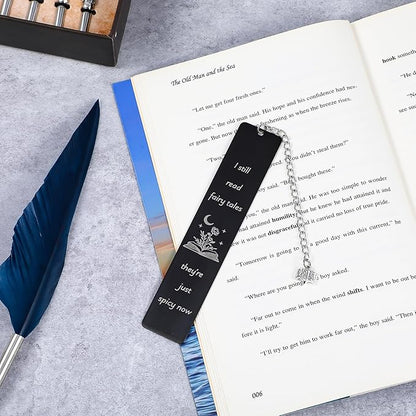 Fairytales Metal Bookmark for Women Men, Funny Bookmarks with Gift Box Book Lover Spicy Fancy Bookmarks Book Marks for Reading Gift Book Mark with Pendant for Book Lovers Friend(Black)