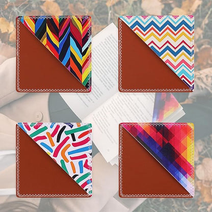 4 Pieces Leather Bookmarks, Cute Book Accessories for Reading Lovers, Page Markers for Women Girls Men Boys Student Teacher Retirement Birthday Gift (Abstract Colors)