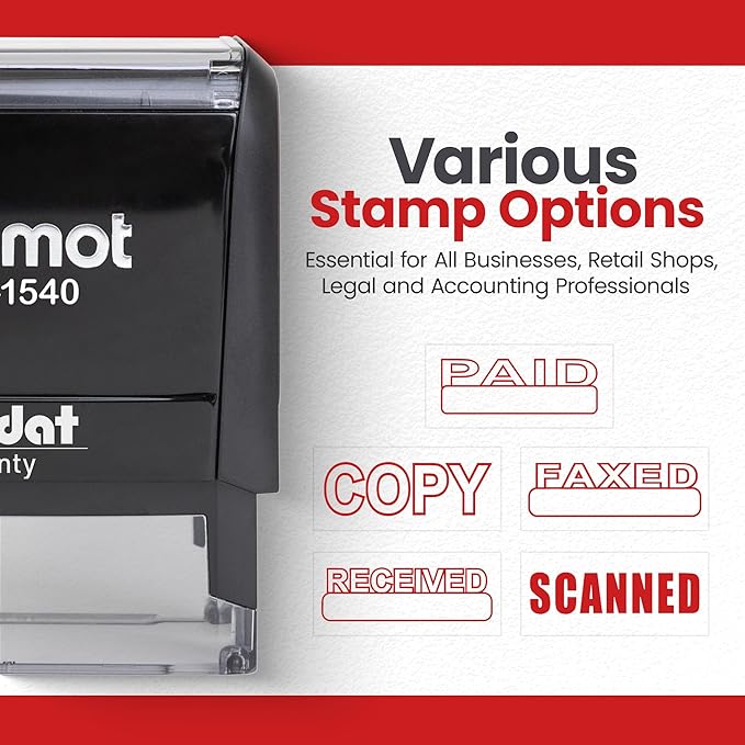 Promot Paid Self Inking Rubber Stamp - Refillable Paid Stamper - Business, Bookkeeping, Ordering, Accounting, Work, Office Stamps - Red Ink