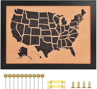 Cork Board Map of The United State, 17" X 13" Bulletin Boards for Walls with 10 Pins, Travel Tracker Map for Office, School and Home (US-MAP-3343)