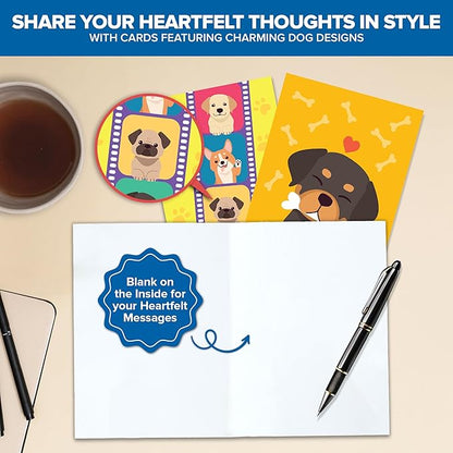 Decorably 50 Pack 6x4in Dog Blank Cards with Envelopes and Stickers, 25 Adorable Designs Blank Dog Note Cards with Envelopes - Baby Shower, Kid's Party, Birthday