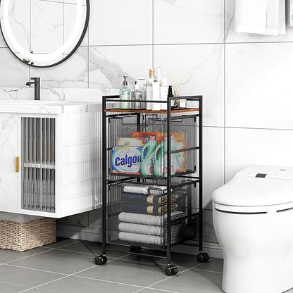 EasyPAG Rolling File Cart Metal File Organizer Storage Cart 2 File Drawers Mobile File Cart with Removable Drawers with 4 Swivel Casters Rolling Wheels Cart, Black