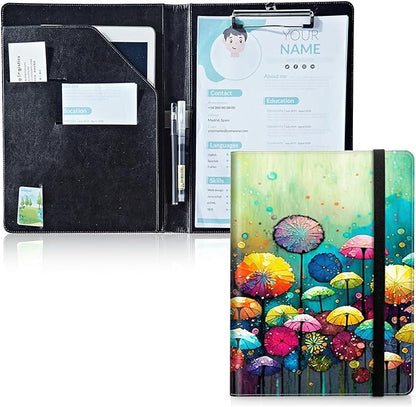 Padfolio Folder with Clipboard,Portfolios Organizer Clipboards with Storage Clipboard Writing Pad PU Leather Conference Document Organizer with Business Card Holder,Colorful Dandelion