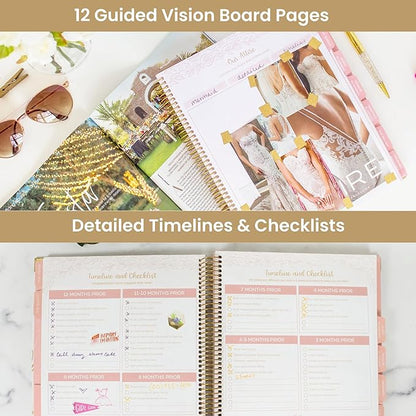 bloom daily planners Wedding Planner & Organizer/Hardcover Keepsake Journal with Essential Planning Tools - Checklists, Vision Boards, Tips & More - 9"x11" (Gold Scallops)