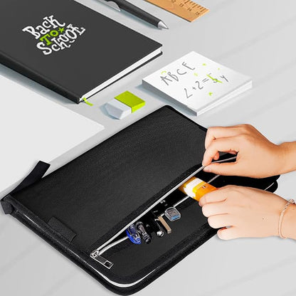 Fireproof Safe Accordion File Organizer Bag Folder,Waterproof Expanding Filing Folder with 14 Pockets, A4 Letter Size, Document Organizer Holder and Color Labels /2 Zipper (Black 14.3" x 9.8")