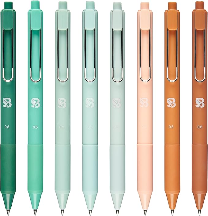 BLIEVE Gel Pens - Earthy, Matte Finish, Smooth Writing, No Bleed - For Journaling, Bible Notes, Drawing - Cute School Supplies, 8 Pack (Terracotta, Black Ink)
