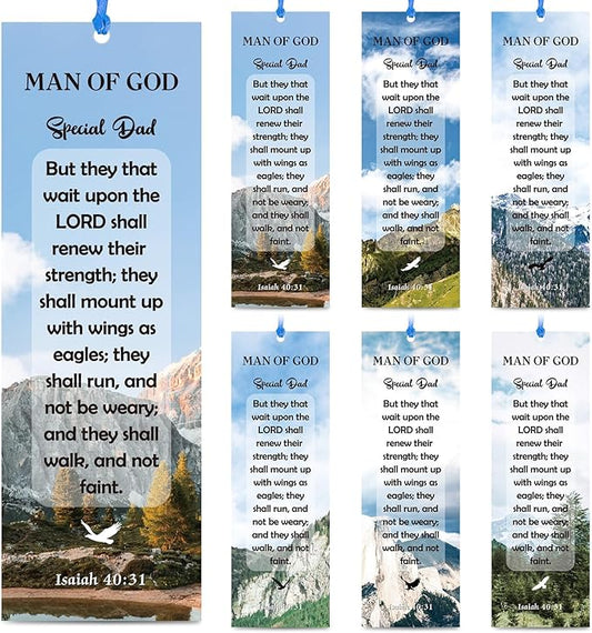 60 Pcs Man of God Bookmark Father's Day Bookmarks Isaiah 40: 31 VBS Exchange Gifts for Kids Adult Church School Classroom Prizes Party Favors