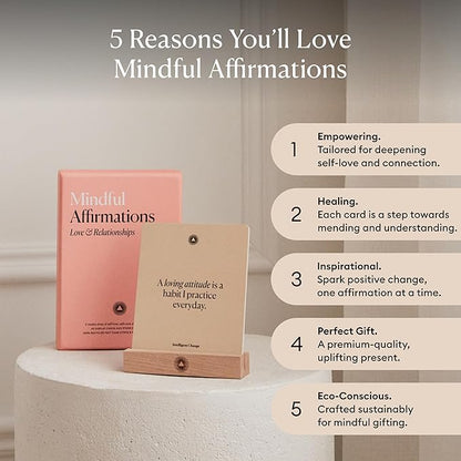 Intelligent Change 52 Mindful Affirmation Cards for Love and Relationships, Daily Words of Inspiration, Self Care Positive Affirmation Cards for Women with Stand, Gifts For Women, Mothers Day Gifts