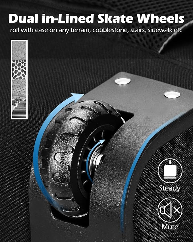 Hynes Eagle Rolling Backpack 42L Backpack with Wheels Airline Approved Carry on Luggage Laptop Travel Backpack for Women Men Black-2024