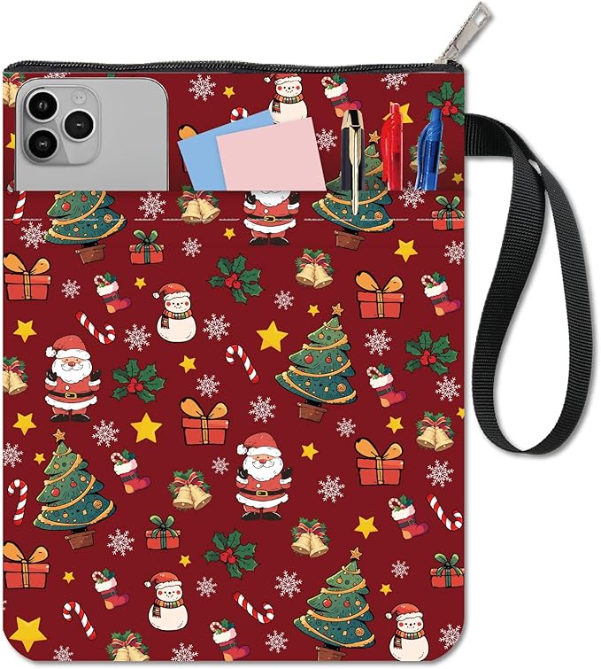 CRASPIRE Christmas Tree Book Sleeve Santa Book Protector Xmas Book Covers for Paperbacks Washable Fabric Cloth Book Cover with Zipper and Extra Sleeve Pocket for Book Lovers Classmate Gifts