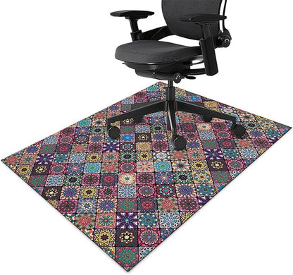 Office Chair Mat for Hardwood Floor Floral Mandala 48"x60" Computer Gaming Chair Mat Anti-Slip Office Rugs Floor Protector for Rolling Chairs Under Desk Rug for Home Office