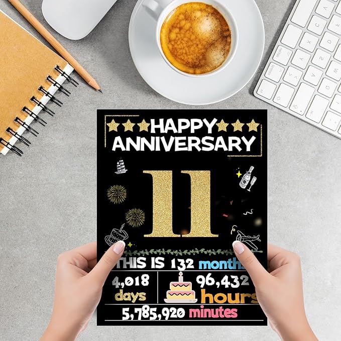 Joycard 11th Anniversary Card for Women Men, Gold Wedding Card for Wife Husband, Sweet Marriage Decorations Gifts for Couple, Perfect for Her Him on Anniversary Day, Back in 2014