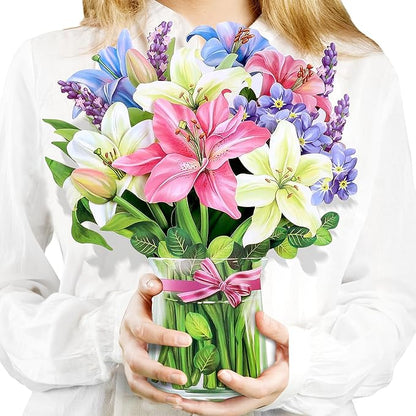 Airpark Pop Up Bouquet Card, Lillies & Lupines, 12 inch Paper Flowers 3D Popup Cards with Note Card and Envelope for Birthday and Gifts, Get Well for Women Kids, Easter Decor
