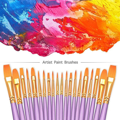 BOSOBO Paint Brushes Set, 10 Pack 100 Pcs Round Pointed Tip Paintbrushes Nylon Hair Artist Acrylic Paint Brushes for Acrylic Oil Watercolor, Face Nail Art, Miniature Detailing & Rock Painting, Purple