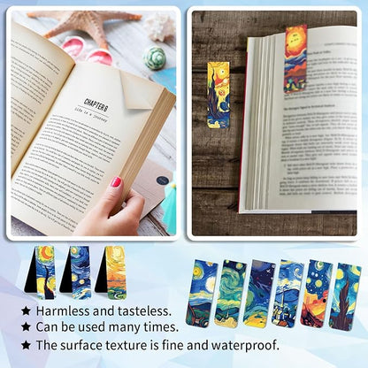 48 Pieces Magnetic Bookmarks Magnet Page Markers - Book Marks for Reading Women & Men with Storage Boxes - Cute Magnet Bookmark Clips for Reading Pleasure（Oil Painting）