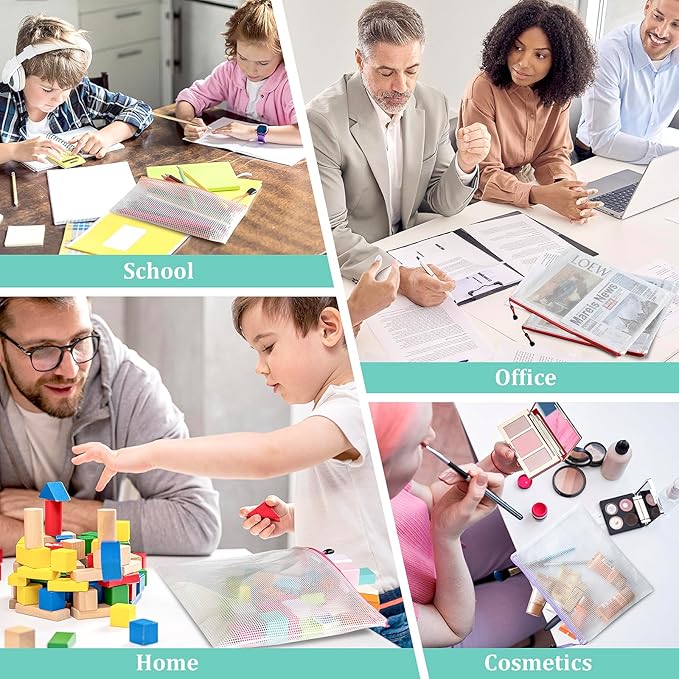 9pcs Mesh Zipper Pouch Bags, A3 Sizes Zipper Pouch, Mesh Bags With Zipper, Plastic Zipper Pouches, 9 Colors Zipper Pouches for Organizing, Board Game Storage, Travel, School Office organize