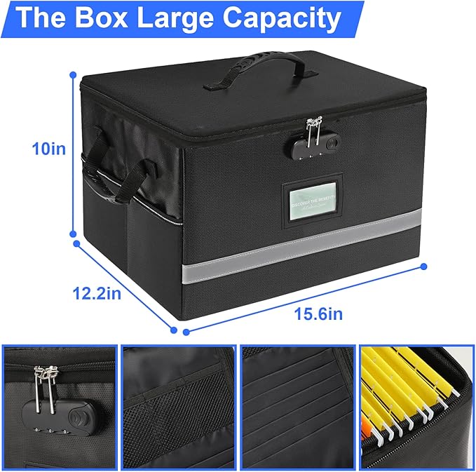 File Organizer, Fireproof File Box with Lids, Important Document Organizer Box with Lock, Portable File Folder Organizer with Handle