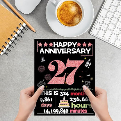 Joycard 27th Anniversary Card for Women, Wedding Card for Wife, Sweet Marriage Decorations Gifts for Couple, Perfect for Her on Anniversary Day, Back in 1998
