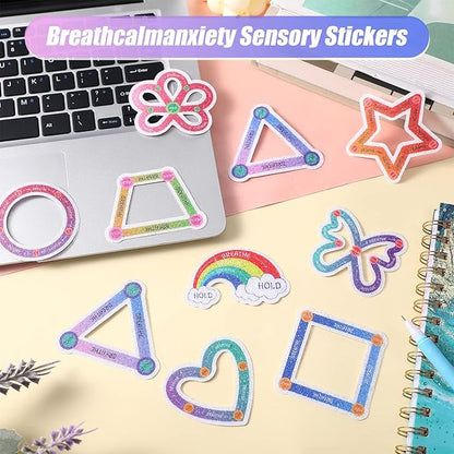 80 Pcs Anxiety Sensory Stickers with Inspirational Quotes Calm Textured Strips Relief Mental Health Stickers School Office Adhesive Sensory Tape Anti Stress Toys for Adults Teens (Shaped)