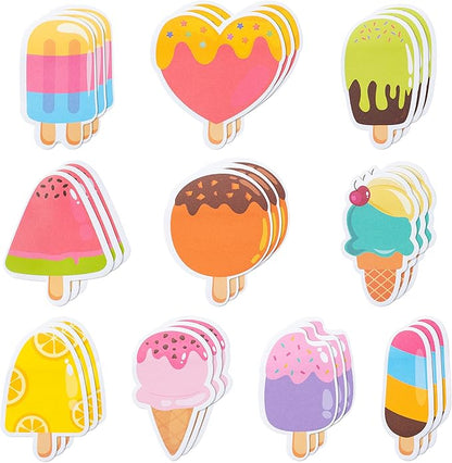30 Pack Ice Cream Sticky Notes, Total 600 Sheets, Assorted Summer Fruit Popsicle Sticks Self Sticky Memo Pads for Office School Student Kids Class Birthday Party Favors Goodies Bag Fillers
