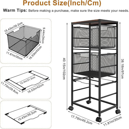 EasyPAG Mobile Rolling File Cart with Wheels Letter & Legal Size Hanging File Folder Rack 3 Tier File Folder Rack with Pull-Out Drawer for Home Office, Black