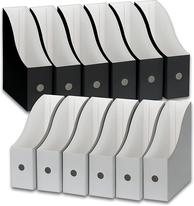 Simple Houseware Magazine File Holder Organizer Box, Black and White, 12 Packs