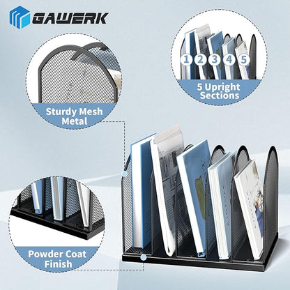 5-Section Vertical Desktop Organizer, 5-Section Mesh File Folder Stand Sorter for Office Home Classroom Organization