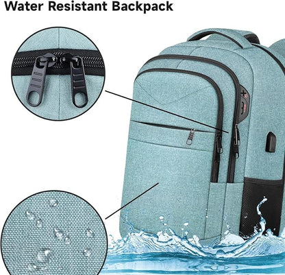 Lapsouno Business Laptop Backpack, Travel Laptop Backpack, Backpack, Anti Theft Sturdy 15.6 Inch TSA Friendly with USB Port, Water Resistant College School Computer Bag Gifts for Men Women,Lake Green