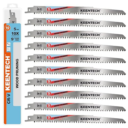 KEENTECH CR-V Sawzall Pruning Blades, 9 Inch 5TPI, with Fleam Ground Teeth for Tree Branch Root Wood, PVC Pipe Cutting, Reciprocating Saw Blade Fast Cutting for Professional, DIYer, Gardener, 10 Pack