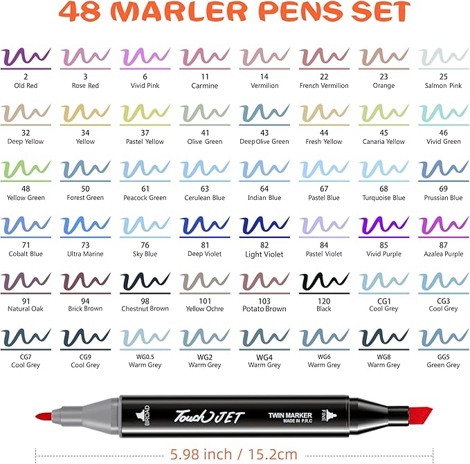 Alcohol Markers, 48 Colors Dual Tip Art Markers, Drawing Markers, Coloring Marker for Kids Sketching Adult Coloring