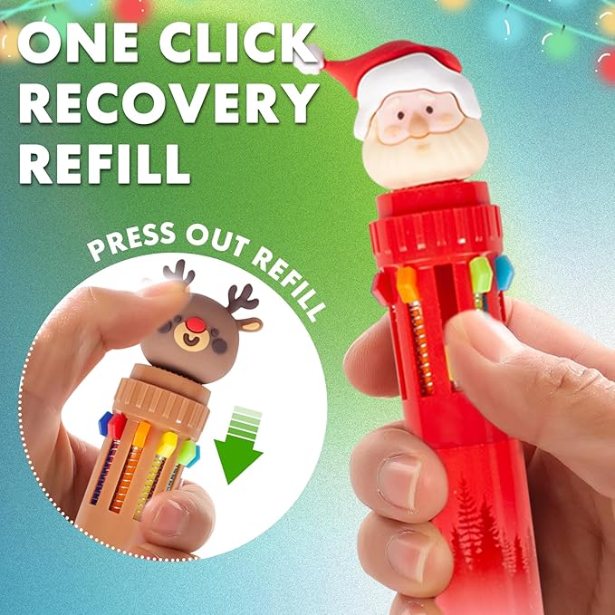 Cute Cartoon Christmas Multicolor Ballpoint Pen 0.7 mm, 10-in-1 Colored Pens Fine Point Retractable Ballpoint Pens for Office School Students Kids Christmas Gift, 5 Pack