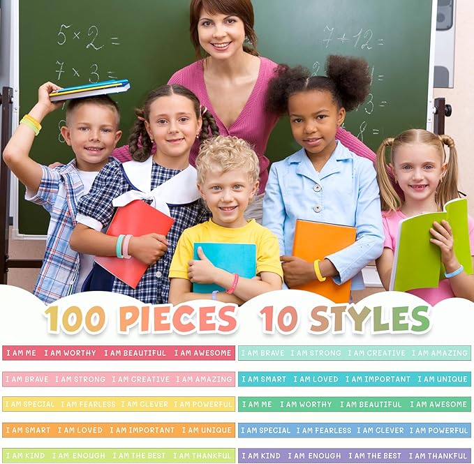 100 Pieces Students Inspirational Silicone Wristbands Motivational Quotes Rubber Bracelets for Kids Students Back to School Gifts (Fresh colours)