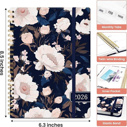 2026 Planner, Aesthetic Weekly and Monthly Planner for Women, Jan 2026 to Dec 2026, Hardcover 2026 Calendar Book with Monthly Tabs, Inner Pocket, Perfect for Office Home School - A5 (6.3" x 8.5"), Dusky Peony