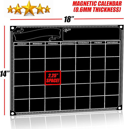 Fanse Monthly Magnetic Calendar for Refrigerator and Marker Set 18" x 14", Magnetic Fridge Calendar, Monthly Planner Blackboard Organizer Agenda Memo for Home, Grocery, Kitchen, Classroom, Dorm Room