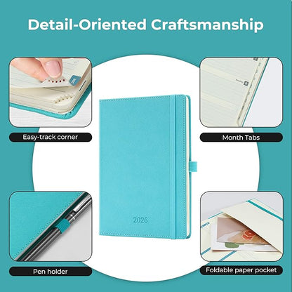 Weekly Monthly 2026 Planner (Jan.26-Dec.26),8.5"x6.5",12 Months Agenda Plan with Month Tabs & Pocket,Expenses/Note Pages, Appointment Book Calendar with Vegan Leather Cover,Light Blue