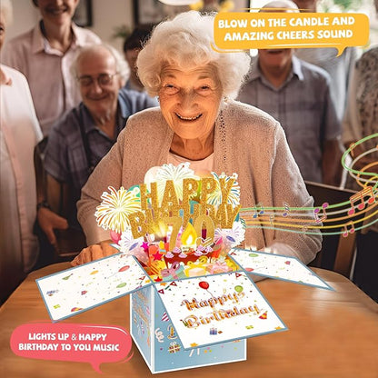 Tnvee 70TH Birthday Cards with Lights & Music & Candle, 3D Large Pop Up Happy Birthday Cards for Women Man Greeting Cards Decorations for 70 Years Old Mom Dad Grandparents