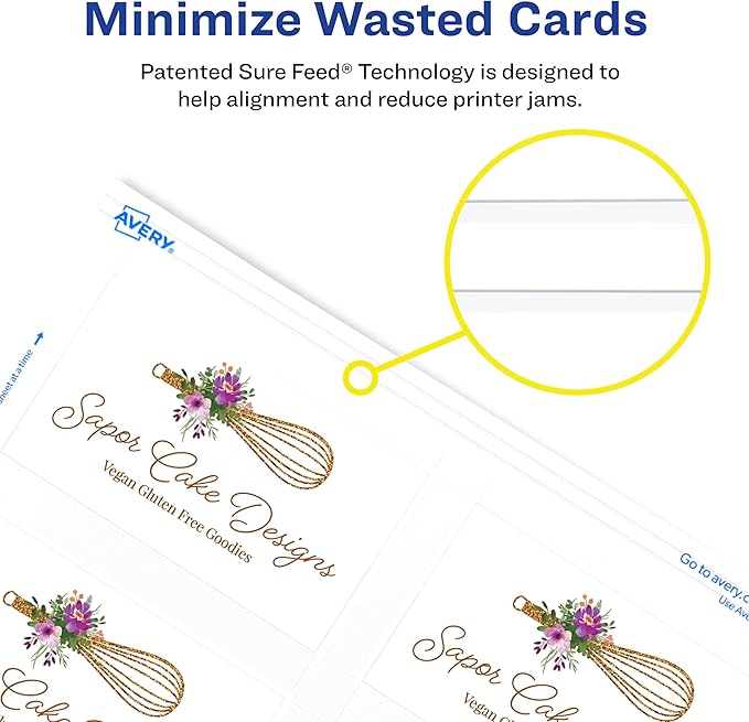 Avery Clean Edge Printable Business Cards with Sure Feed Technology, 2" x 3.5", White, 200 Blank Cards for Laser Printers (5871)