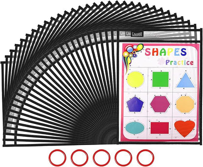 Gamenote Dry Erase Pockets 30 Pack with Rings, Oversized Reusable Plastic Sleeves Shop Ticket Holders Sheet Protectors Teacher Supplies Organization for Classroom Must Have (Black)