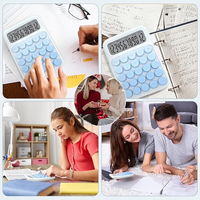 Mechanical Switch Calculator with Big Buttons, 12 Digits, Large LCD Display, Cute Pink Desktop Calculator, Aesthetic School Supplies for Office, School, Home & Business Use, Automatic Sleep (Blue)