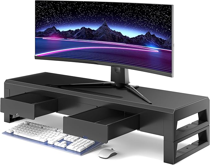 Computer monitor stand with 3 drawer ，Laptop Desk Shelf & Monitor Riser， 27.55 inches long desk riser ，Heavy Duty Gift Gaming Studio Offic (Basic Version, 700mm Drawer)