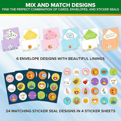 Decorably 24 Pack Assorted 6x4in Funny Thinking of You Cards with Envelopes and Stickers, 24 Unique Fun Designs Funny Cards with Printed Message Inside