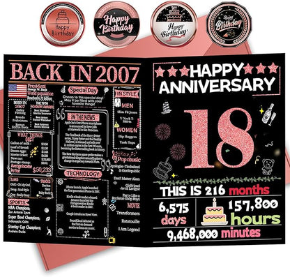 Joycard 18th Anniversary Card for Women, Wedding Card for Wife, Sweet Marriage Decorations Gifts for Couple, Perfect for Her on Anniversary Day, Back in 2007