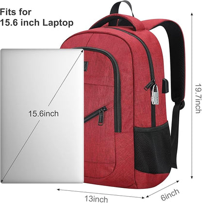 Laptop Backpack for Women, Anti Theft Backpack with USB Charging Port, 15.6 Inch Backpack for School Travel Work, Business (Red)