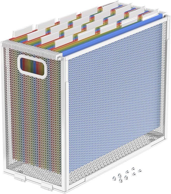 Oterri Hanging File Organizer, Metal File Organizer, Portable Desktop File Organizer for Letter Size Folder, Mesh Hanging File Crate for Office,Folders Not Included(Pure White,1 Pack)