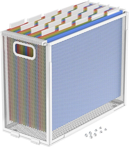 Oterri Hanging File Organizer, Metal File Organizer, Portable Desktop File Organizer for Letter Size Folder, Mesh Hanging File Crate for Office,Folders Not Included(Pure White,1 Pack)