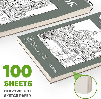 Soucolor 9" x 12" Sketch Book, Back to School Supplies, 1-Pack 100 Sheets Spiral Bound Art Sketchbook, Acid Free (68lb/100gsm) Artist Drawing Book Paper Painting Sketching Pad, College Essentials