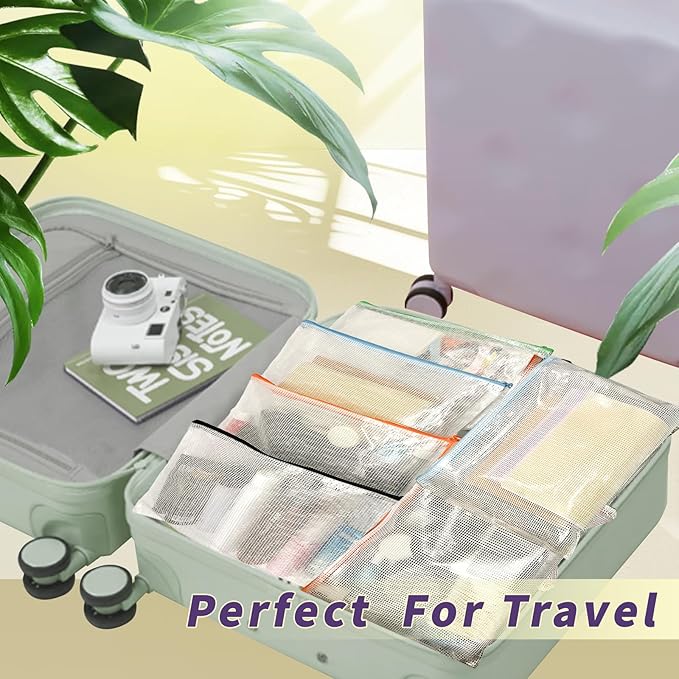 24 Pcs Mesh Zipper Pouch Bags, A4 Zipper Bags for Organizing Storage, Waterproof Zipper Pouches, File Bags for Cosmetics Travel Storage and Office Supplies