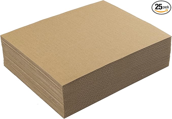 Mat Board Center, 25 Pack 16x20 Brown Cardboard Sheet, 1/8 inch Thick, Flat Corrugated Cardboard Inserts for Packing, Shipping, Mailing, Cardboard Backing, Art Craft Card Board