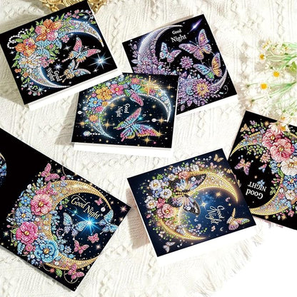 6 Pcs 5D Rhinestone Painting Greeting Cards Kits, Handmade Festival Greeting Cards with Envelopes Holographic Shimmer Design DIY Diamond Art Crafts Birthday Cards for Adults (Butterfly Moon)